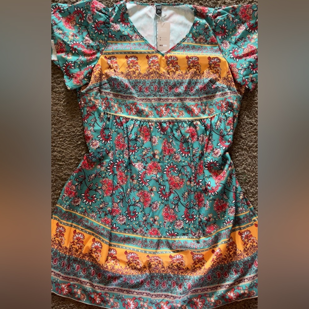 Boho Floral V-Neck Women’s Top in Teal and Orange